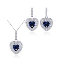 Cubic Zirconia Micro Pave Brass Jewelry Sets, necklace, with Cubic Zirconia, sterling silver post pin, Heart, silver color plated, micro pave cubic zirconia & for woman nickel, lead & cadmium free, 420mm  