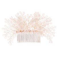 Bridal Decorative Hair Comb, Zinc Alloy, with Plastic Pearl, Flower, gold color plated, for woman, nickel, lead & cadmium free 