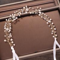 Bridal Hair Band, Cloth, Leaf, gold color plated, for woman & with rhinestone, nickel, lead & cadmium free, 330mm,30mm 