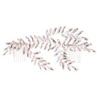 Bridal Decorative Hair Comb, Iron, Leaf, silver color plated, for bridal & with rhinestone, nickel, lead & cadmium free 