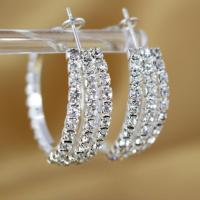 Brass Hoop Earring, silver color plated, micro pave cubic zirconia & for woman 