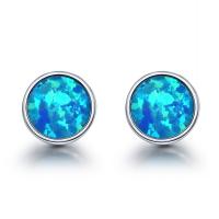 Sterling Silver Stud Earring, 925 Sterling Silver, with Opal, Flat Round, real silver plated, for woman 