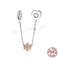 925 Sterling Silver Bracelet Findings, Flower, platinum plated, oval chain & micro pave cubic zirconia & for woman 60mm Approx 3mm 