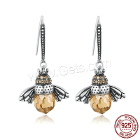 Sterling Silver Drop Earring, 925 Sterling Silver, Bee, real silver plated, for woman & with cubic zirconia 