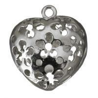 Colgantes de corazón de latón, metal, chapado en color de plata, hueco, 17x19x9mm, agujero:aproximado 2mm, Vendido por UD