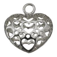 Brass Heart Pendants, silver color plated, hollow Approx 3.5mm 