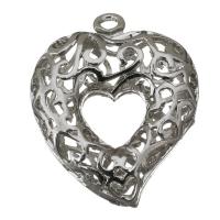 Brass Heart Pendants, silver color plated, hollow Approx 2mm 