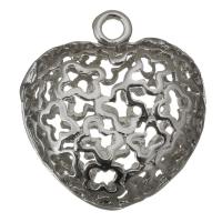 Colgantes de corazón de latón, metal, chapado en color de plata, hueco, 19x21x19.5mm, agujero:aproximado 2mm, Vendido por UD