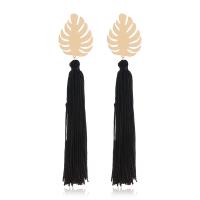 Fashion Tassel Earring, Zinc Alloy, Leaf, gold color plated, for woman 150*33mm 