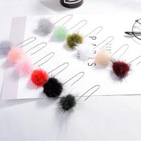 Fluffy Pom Pom Earrings, Zinc Alloy, with Plush, silver color plated, with fluffy ball & Korean style & for woman 