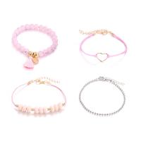Zinc Alloy Bracelet Set, bracelet, plated, ball chain & for woman, pink Approx 3-9 Inch 