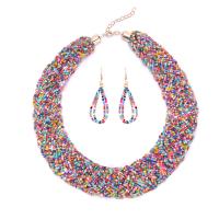 ensembles de bijoux de perles de graine en verre, Seedbead, boucle d'oreille & collier, avec 80mm chaînes de rallonge, Plaqué or 18K, pour femme, plus de couleurs à choisir, 45mm Environ 18.8 , Vendu par fixé