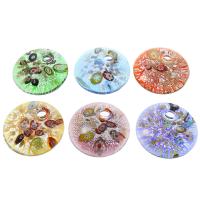 Inner Flower Lampwork Pendants, Flat Round, silver foil, mixed colors Approx 8mm 