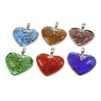 Lampwork Pendants, with Iron, Flat Heart, platinum color plated, gold sand, mixed colors Approx 6mm 