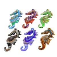 Animal Lampwork Pendants, Seahorse, silver powder & gold sand, mixed colors Approx 3mm 