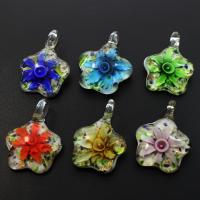 Inner Flower Lampwork Pendants, gold sand, mixed colors Approx 6mm 