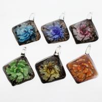 Inner Flower Lampwork Pendants, Squaredelle, gold sand, mixed colors Approx 7mm 