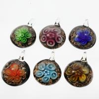 Inner Flower Lampwork Pendants, Flat Round, gold sand, mixed colors Approx 8mm 