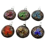 Inner Flower Lampwork Pendants, Flat Round, gold sand, mixed colors Approx 7mm 