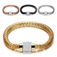 Stainless Steel Mesh Belt Buckle Bracelet, with Rhinestone Clay Pave, Column, plated, mesh chain & for woman & with rhinestone 11.6mm Approx 7.5 Inch 