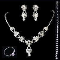 Rhinestone Zinc Alloy Jewelry Set, earring drop pendant & finger ring & necklace, platinum color plated, adjustable & for woman & with rhinestone US Ring .5 Approx 16.93 Inch 