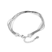 Стерлинговые серебряные браслеты, Латунь, плакированный настоящим серебром, многослойный & змея цепи & Женский, длина:Приблизительно 6.5 дюймовый, продается Strand