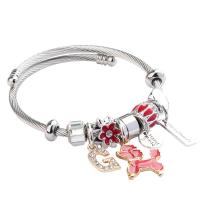 Stainless Steel Charm Bracelet, platinum color plated & for woman & enamel & with rhinestone Approx 8.47 Inch 