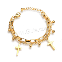 Stainless Steel Charm Bracelet, stainless steel lobster clasp, Cross, plated, for woman Approx 8 Inch 