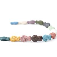 Multicolor Lava Perlen, Fisch, poliert, DIY & verschiedene Größen vorhanden, Mehrfarbige, 21x37mm, Länge:ca. 15 ZollInch, verkauft von Strang