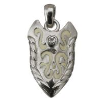 Rhinestone Brass Pendants, with enamel, Shield, silver color plated, with rhinestone Approx 