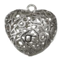 Colgantes de corazón de latón, metal, chapado en color de plata, hueco, 18x19x11mm, agujero:aproximado 2mm, Vendido por UD