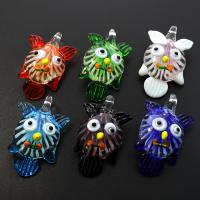 Animal Lampwork Pendants, Owl, bumpy & inner flower, mixed colors Approx 5mm 
