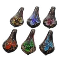 Inner Flower Lampwork Pendants, gold sand, mixed colors Approx 8mm 