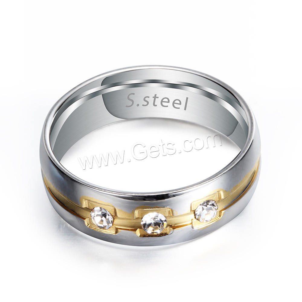 Titanium Steel Finger Ring, Donut, plated, Unisex & different size for choice & with rhinestone, 6mm, US Ring Size:7-12, Sold By PC