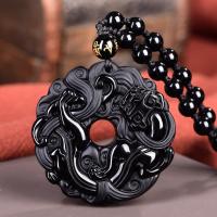 Obsidian Necklace, polished, Unisex, black 