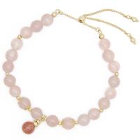 Strawberry Quartz Bracelet, gold-filled, Adjustable & Korean style & for woman, pink Approx 5 Inch 