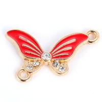Zinc Alloy Connector, Butterfly, gold color plated, enamel & 1/1 loop, red, 24*14mm 