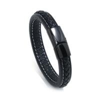 PU Leather Cord Bracelets, with Stainless Steel, black ionic, Unisex 10mm Approx 7.8 Inch 