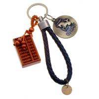 Leather Key Chains, PU Leather, with Zinc Alloy, antique bronze color plated, Zodiac symbols jewelry 130mm 