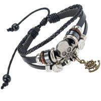 Combined Bracelet, PU Leather, Skull, plated, braided bracelet & Unisex, 60mm Approx 7.8 Inch 