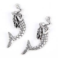 Character Shaped Zinc Alloy Pendants, Mermaid, antique silver color plated, for woman, 35*16mm 