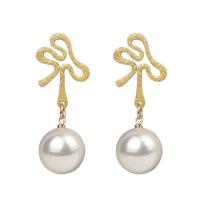 Boucle d'oreille de Perles verre, alliage de zinc, avec perle de verre, Alliage de zinc puce boucle d'oreille, Placage de couleur d'or, pour femme Vendu par PC