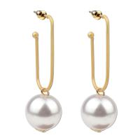 Glass Pearl Drop Earring, Zinc Alloy, with Glass Pearl, gold color plated, for woman, white 