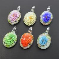 Inner Flower Lampwork Pendants, Flat Oval, gold sand, mixed colors Approx 5mm 
