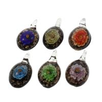 Inner Flower Lampwork Pendants, Flat Oval, gold sand, mixed colors Approx 8mm 