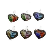 Inner Flower Lampwork Pendants, Heart, gold sand, mixed colors Approx 6mm 