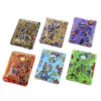 Inner Flower Lampwork Pendants, Rectangle, gold sand, mixed colors Approx 4mm 