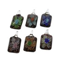 Inner Flower Lampwork Pendants, Rectangle, gold sand, mixed colors Approx 9mm 