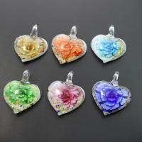 Inner Flower Lampwork Pendants, Heart, gold sand, mixed colors Approx 7mm 