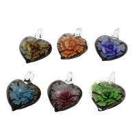 Inner Flower Lampwork Pendants, Heart, gold sand, mixed colors Approx 8mm 